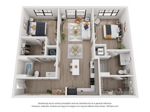 Floor plan for 2 beds, 2 baths, 1206 sqft